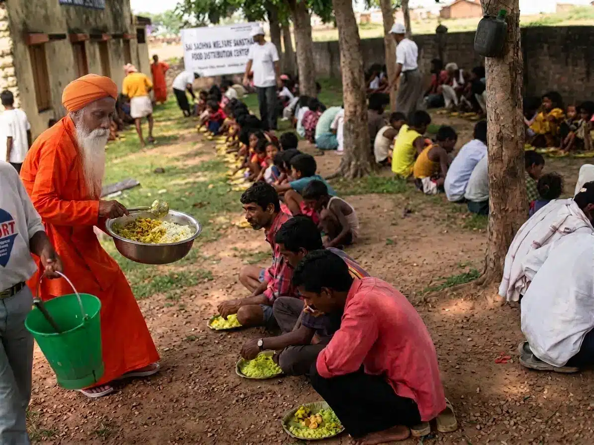Food distribution service at Ánanda Nagar